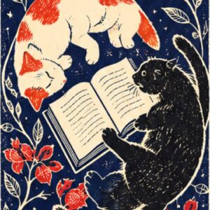 Postal · Gatos lectores de noche