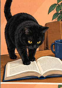 Separador · Gato negro y libro abierto