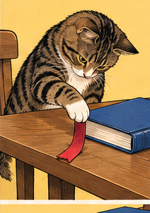 Separador · Gato y listón rojo