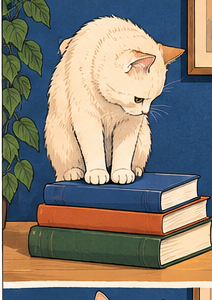 Separador · Gato blanco sobre libros