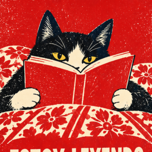Postal ilustrada gato lector diseño Librijos